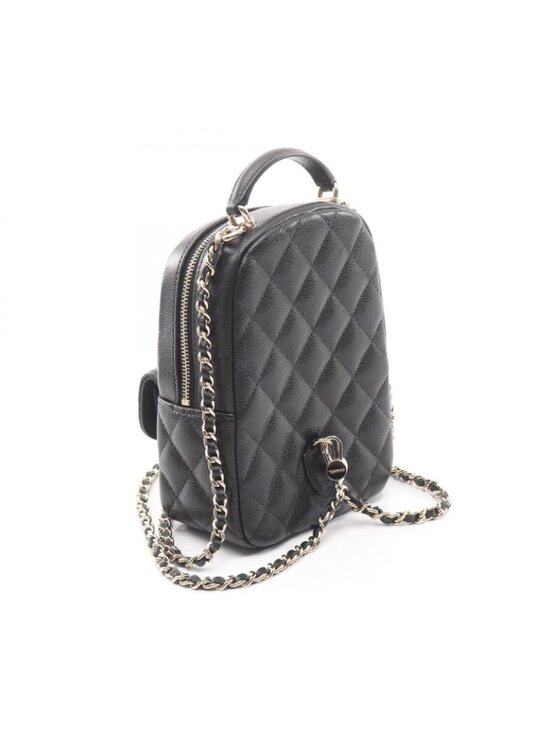 Chanel Backpack Quilted Black Caviar Leather Mini Chain